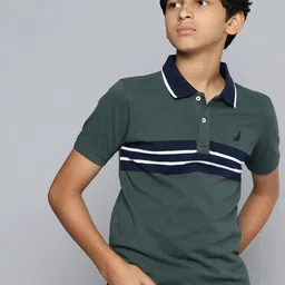 Nautica Boys Pure Cotton Striped Polo Collar T-shirt image 1