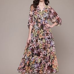 Label Ritu Kumar Floral Printed Flared Sleeves Georgette Fit & Flare Maxi Dress-picture-9