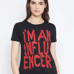 PUNK Women Black Printed Round Neck T-shirt image 1