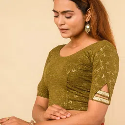 Bindigasm's Advi Self Design shimmered Round Neck Readymade Saree Blouse image 4