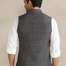 Fabindia Men Woven Design Pure Cotton Slim-Fit Nehru Jacket image 5