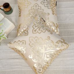 HOSTA HOMES Cream-Coloured & Gold-Toned Set of 2 Ethnic Motifs Velvet Square Cushion Covers-picture-44