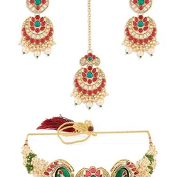 Zaveri Pearls Gold-Plated Stone-Studded & Beaded Choker Jewellery Set image 2
