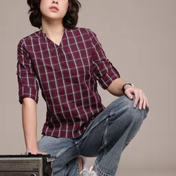 The Roadster Lifestyle Co. Checked Roll Up Sleeves Casual Top image 2