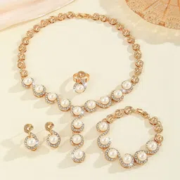 Shining Diva Fashion Gold-Plated Pearls Jewellery Set image 5