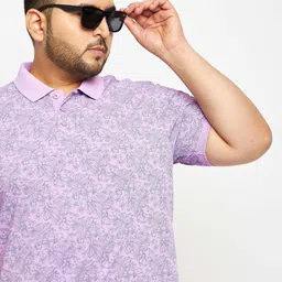 AUXAMIS Men Plus Size Floral Printed Polo Collar Cotton T-shirt-image-35