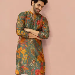 KISAH Men Floral Printed Sequins Cotton Straight Kurta-picture-25