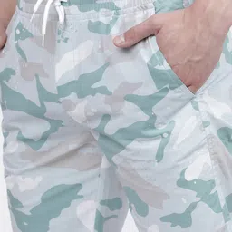HIGHLANDER Men Green & Off-White Camouflage Printed Slim Fit Cotton Regular Shorts image 2