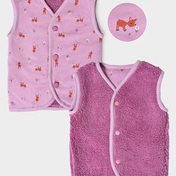 Mi Arcus Sleeveless Animal Printed Fur Lined Reversible Jhabla - Pink-picture-49