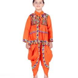 Itsmycostume Cotton Full Sleeves Gujrati Kedia Theme Costume Set - Orange-picture-23