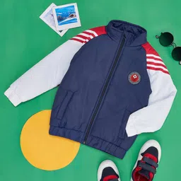 YU by Pantaloons Full Raglan Sleeves Colour Blocked Hooded Jacket - Navy Blue-picture-12