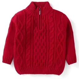 Babyhug Knitted Full Sleeves Pullover Sweater with Cable Knit Design - Red-picture-18