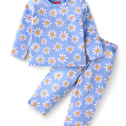 Babyhug Cotton Knit Full Sleeves Night Suit With Floral Print - Light Blue-picture-16