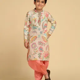 KISAH Cotton Blend Full Sleeves Floral Printed Kurta Dhoti Set - Multi Colour-picture-11