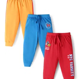 Babyhug Single Jersey Knit Full Length Lounge Pants with Text Print Pack of 3 - Red Blue & Yellow-picture-23