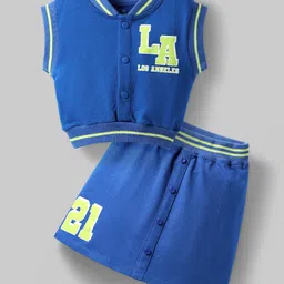 Ollington St.Cotton Co-Ord Set of Sleeveless Top & Skirt With LA Print - Blue-image-73