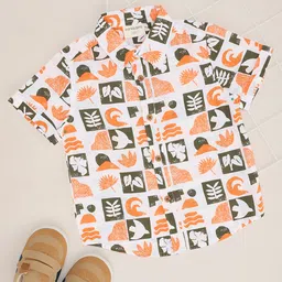 Pantaloons Baby Cotton Half Sleeves Floral & Birds Printed Shirt - White-image-48