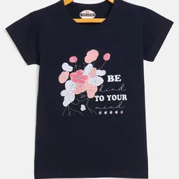 Fort Divine Cotton Lycra Knit Half Sleeves Floral & Typography Printed Tee - Navy Blue-picture-21