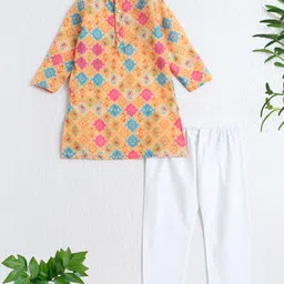 The Magic Wand Woven Full Sleeves Paisley Printed Kurta & Pyjama Set - Yellow-picture-19