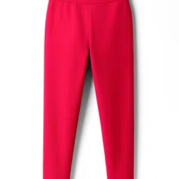 Pine Kids Cotton Lycra Knit Full Length Solid Leggings Pack of 2 - Navy Blue & Red image 2