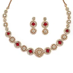 KARATCART Gold-Plated Red Stone Studded Round Chakra Design Jewellery Set image 3