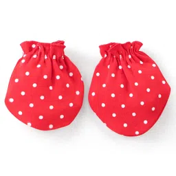 Doodle Poodle 100% Cotton Polka Dots & Puppy Print Cap Mittens & Booties Set of 2 Blue & Red - Diameter 18 cm image 3