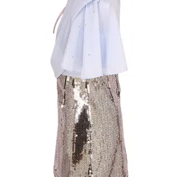 Cutecumber One   Shoulder Sleeves  Sequined Embellished Georgette Dress - Aqua image 4