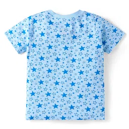 Babyhug Disney Single Jersey Knit Half Sleeves Co-ords Shorts Night Suit with Mickey Mouse Graphics - Light Blue image 3