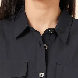 Coolsters by Pantaloons Cotton Half Sleeves Solid Shirt Style Top - Black image 4