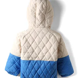 Bonfino Woven Full Raglan Sleeves Quilted Padded Jacket with Hood & Patch Detailing - Blue & Cream image 3