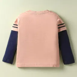 Tango Single Jersey Knit Full Sleeves T-Shirt & Lounge Pant Set with Bunny Print - Peach & Navy Blue image 3