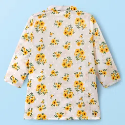 EARTHY TOUCH Cambric Woven Full Sleeves Kurta Dhoti Set With Floral Print - White image 3