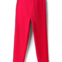 Pine Kids Cotton Lycra Knit Full Length Solid Leggings Pack of 2 - Navy Blue & Red image 3