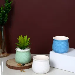 TAYHAA Blue & White 3 Pieces Textured Serenity Ceramic Flower Planters-picture-33