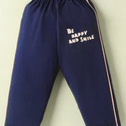 Tango Single Jersey Knit Full Sleeves T-Shirt & Lounge Pant Set with Bunny Print - Peach & Navy Blue image 4