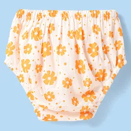 Babyhug Rayon Woven Frill Sleeves Floral Printed Frock With Bloomer & Headband - Orange & White image 4