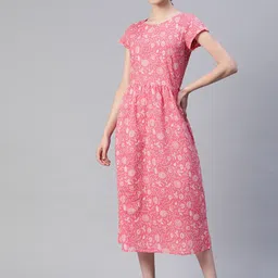 Popnetic Floral Printed Cotton A-Line Dress-picture-15