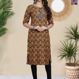 HERE&NOW Selection Of 2 Ethnic Motifs Printed Round Neck Straight Kurtas-picture-13