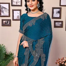 ANJANI TEXTILE Embellished Beads and Stones Tissue Saree image 5