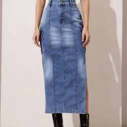STREET 9 Washed A-Line Midi Skirt image 5