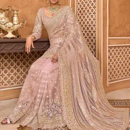 Arron Creats Embellished Sequinned Net Heavy Work Saree-picture-21