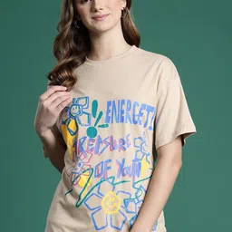 DressBerry Women Pure Cotton Typography Printed Drop-Shoulder Sleeves T-shirt-picture-22