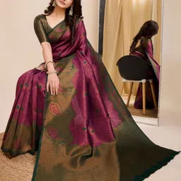 WOVENSTOCK Woven Design Zari Pure Silk Handloom Kanjeevaram Saree image 3