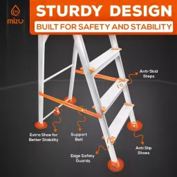 Mizu 8 Steps Foldable ladder Aluminium 231.64 cm Silver Load Capacity Upto 400 Kg with Platform for Home image 3