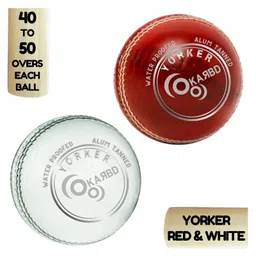 KARBD Cricket Leather Ball 4 Piece 40 to 50 Overs Pack of 2- Yorker Red & White-image-13
