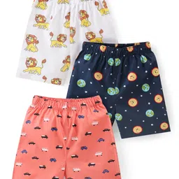 Babyhug Cotton Woven Regular Boxers Lion & Car Print Pack of 3 - White Navy & Pink-picture-18