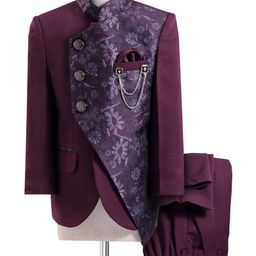 Robo Fry Knit Full Sleeves Jodhpuri Coat & Trouser Set With Floral Print - Maroon-picture-3