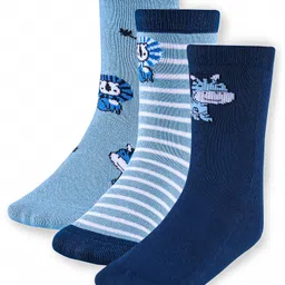 Cute Walk by Babyhug Anti-Bacterial Ankle Length Socks with Stripes & Lion Design Pack of 3 - Blue image 1