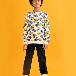 Anthrilo Fleece Full Sleeves Cars Printed Sweatshirt With Joggers Set - White & Black-picture-32