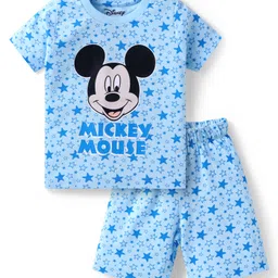 Babyhug Disney Single Jersey Knit Half Sleeves Co-ords Shorts Night Suit with Mickey Mouse Graphics - Light Blue-picture-20